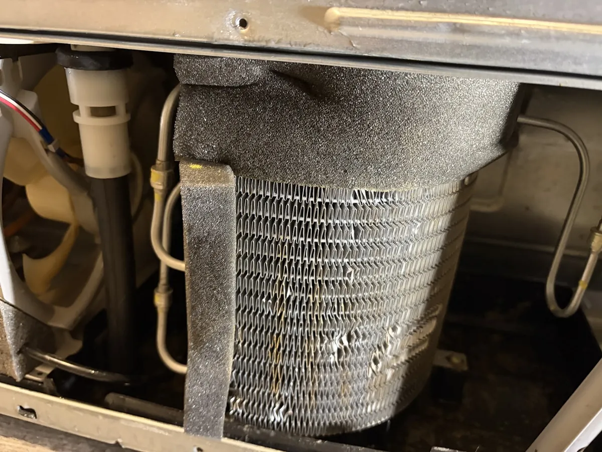 Frosted-over refrigerator evaporator coil, a common cause of no-cool complaints